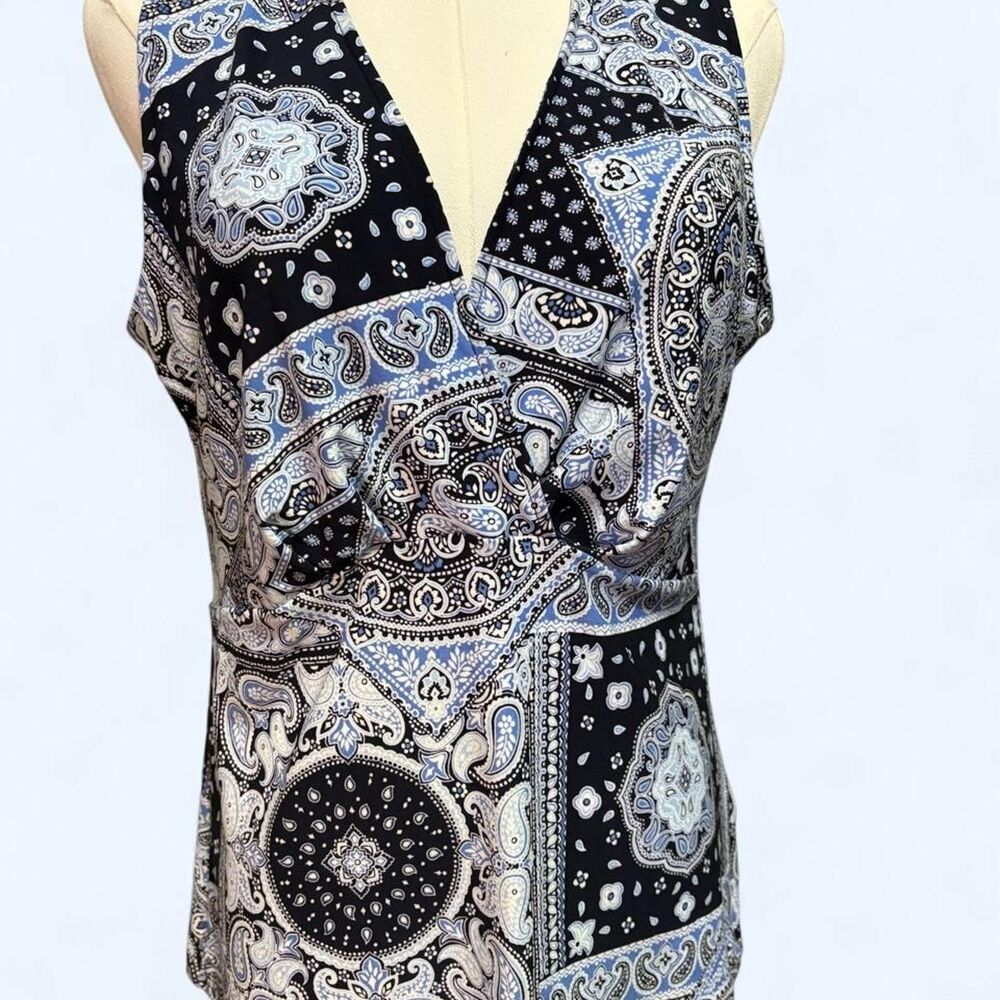 Y2K Tommy Hilfiger Blue and White Paisley Blouse size s